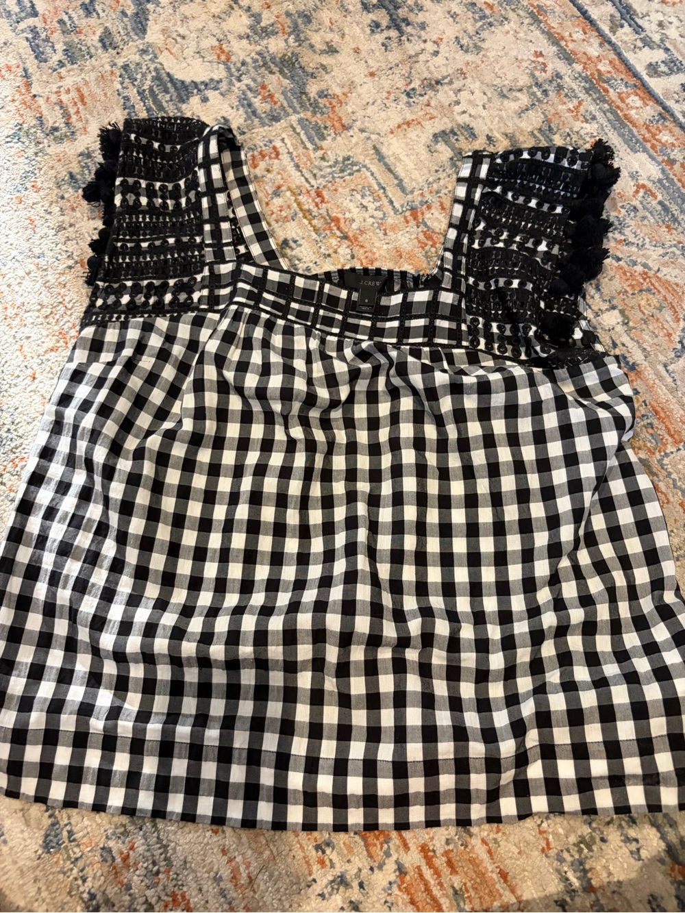 Black & White Gingham top with Crochet Trim